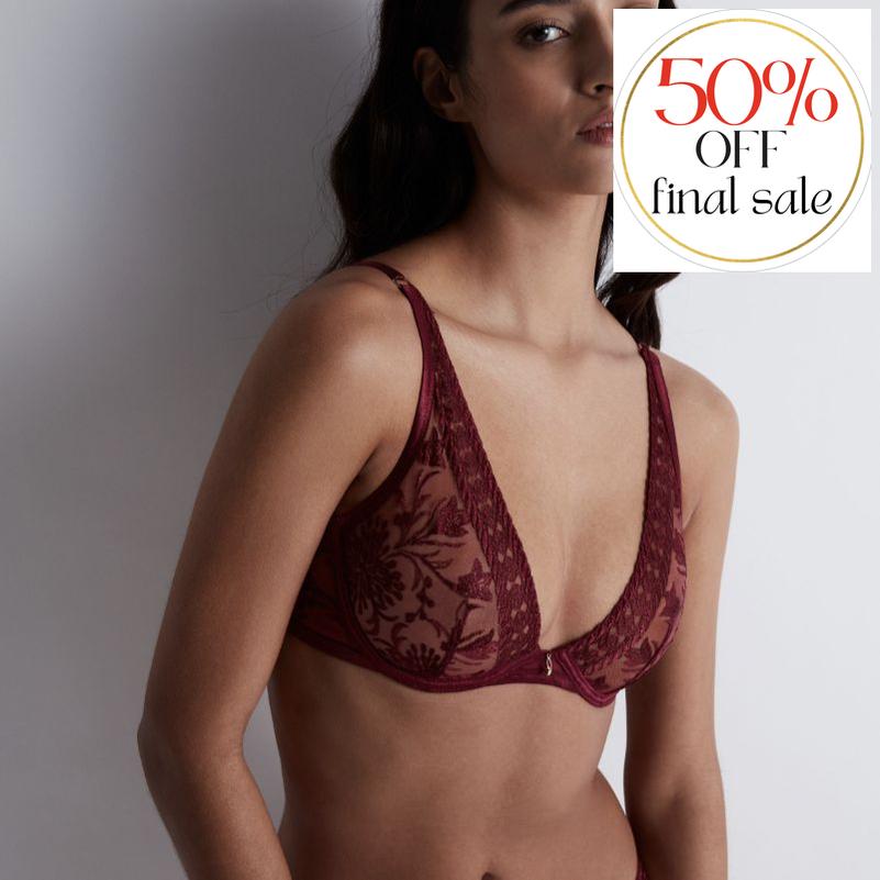 Aubade Magnetic Spell Plunge Triangle Bra in Crimson Red 2DN12-Bras-Aubade Paris-Crimson Red-36-B-Anna Bella Fine Lingerie, Reveal Your Most Gorgeous Self!