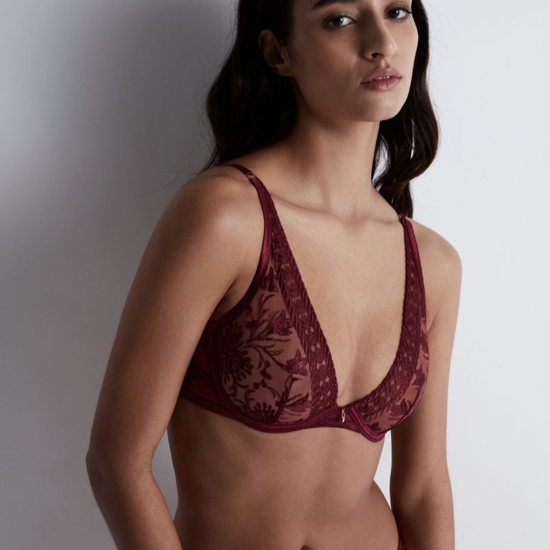 Aubade Magnetic Spell Plunge Triangle Bra in Crimson Red 2DN12-Anna Bella Fine Lingerie-Crimson Red-36-B