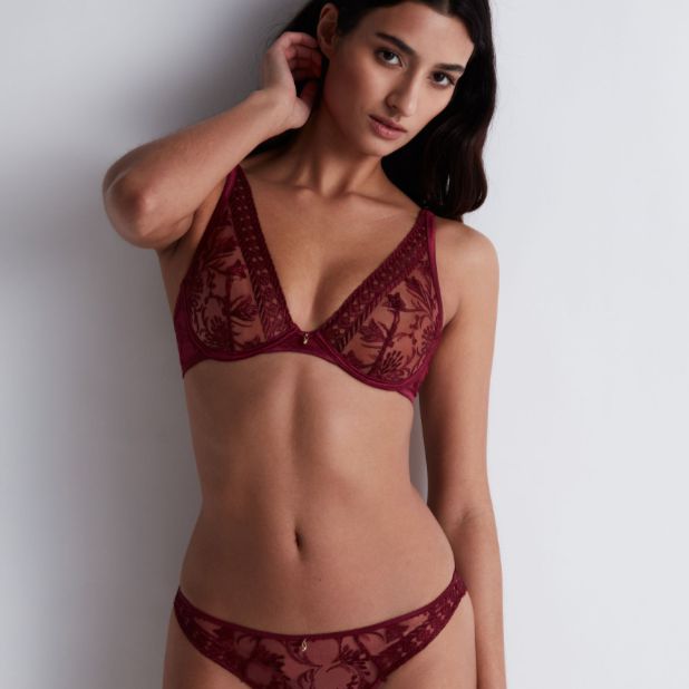 Aubade Magnetic Spell Plunge Triangle Bra in Crimson Red 2DN12-Bras-Aubade-Crimson Red-36-B-Anna Bella Fine Lingerie, Reveal Your Most Gorgeous Self!