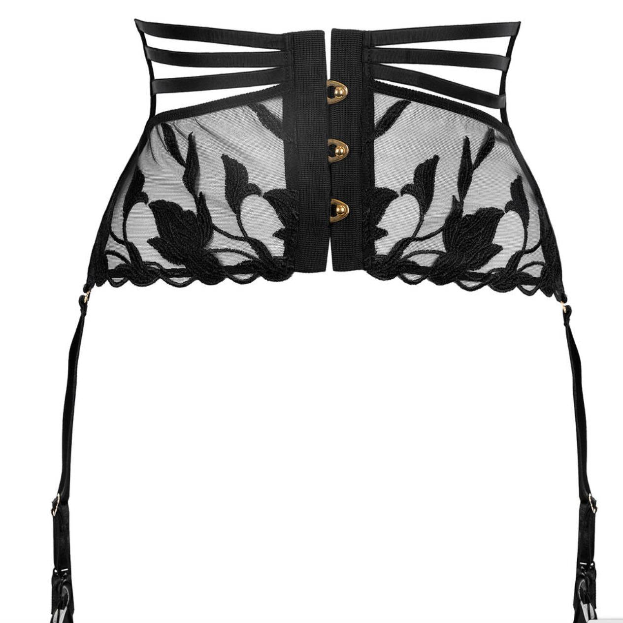 Aubade Night At Paradise Suspender Belt 5E52-Garter Belt-Aubade Paris-Obsidian-XSmall-Anna Bella Fine Lingerie, Reveal Your Most Gorgeous Self!
