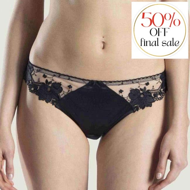 Aubade Od Belle Camelias Tanga OD 26-Panties-Aubade Paris-Black-XSmall-Anna Bella Fine Lingerie, Reveal Your Most Gorgeous Self!