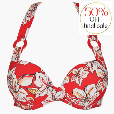 Aubade Parfums D'Ete' Moulded Push-Up Bikini Top In Red TU08-Anna Bella Fine Lingerie-Floral Sanguine Red-34-B