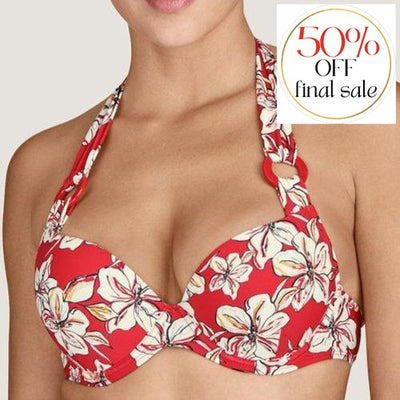 Aubade Parfums D'Ete' Moulded Push-Up Bikini Top In Red TU08-Anna Bella Fine Lingerie-Floral Sanguine Red-34-B