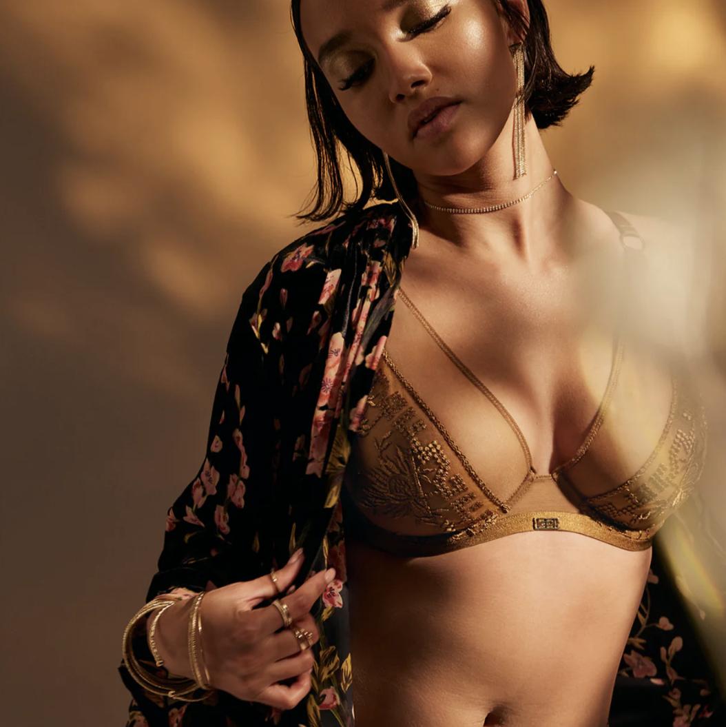 Aubade Rules of Attraction Triangle Bra in Golden Shadow 4BF12-Anna Bella Fine Lingerie-Golden Shadow-32-B