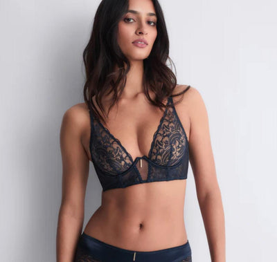 Aubade Satin Memories Bustier Bra 5C36 in Deep Sea-Bras-Aubade Paris-Deep Sea-30-E-Anna Bella Fine Lingerie, Reveal Your Most Gorgeous Self!