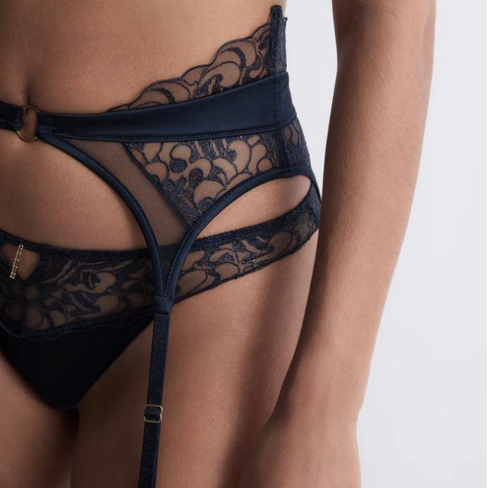 Aubade Satin Memories Suspender Belt 5C52 in Deep Sea-Garter Belt-Aubade Paris-Deep Sea-XSmall-Anna Bella Fine Lingerie, Reveal Your Most Gorgeous Self!