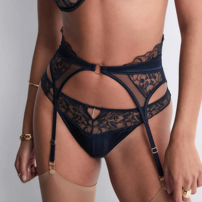 Aubade Satin Memories Suspender Belt 5C52 in Deep Sea-Garter Belt-Aubade Paris-Deep Sea-XSmall-Anna Bella Fine Lingerie, Reveal Your Most Gorgeous Self!