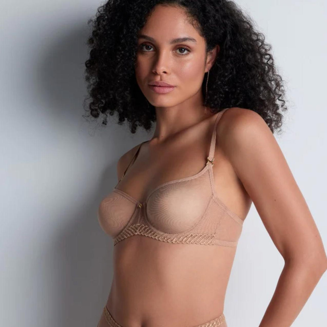 Aubade Sheer Emotion Half Cup Bra 4MF14 in Sand-Aubade Paris-Sand-32-D-Anna Bella Fine Lingerie, Reveal Your Most Gorgeous Self!