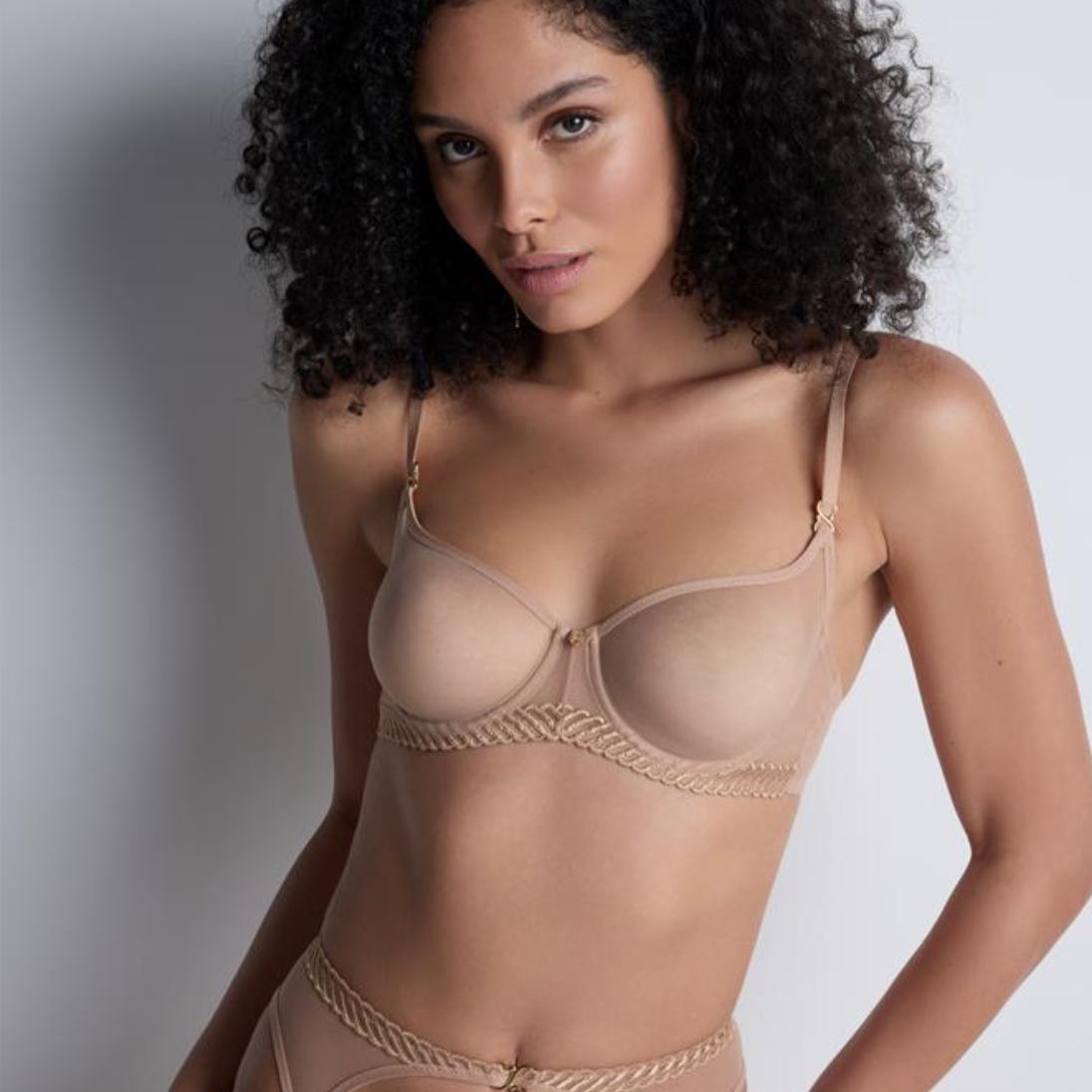 Aubade Sheer Emotion Half Cup Bra 4MF14 in Sand-Anna Bella Fine Lingerie-Sand-32-D