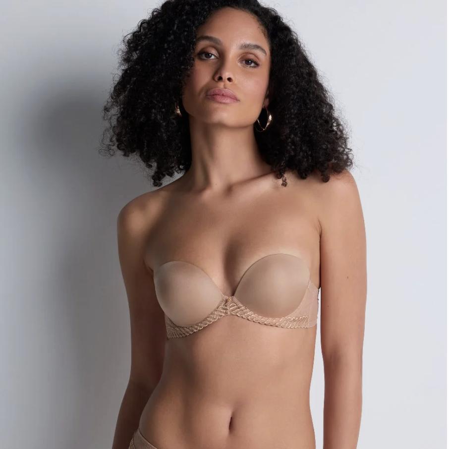 Aubade Sheer Emotion Moulded Push up Strapless Bra 4MP06-Strapless Bras-Aubade Paris-Sand-32-C-Anna Bella Fine Lingerie, Reveal Your Most Gorgeous Self!