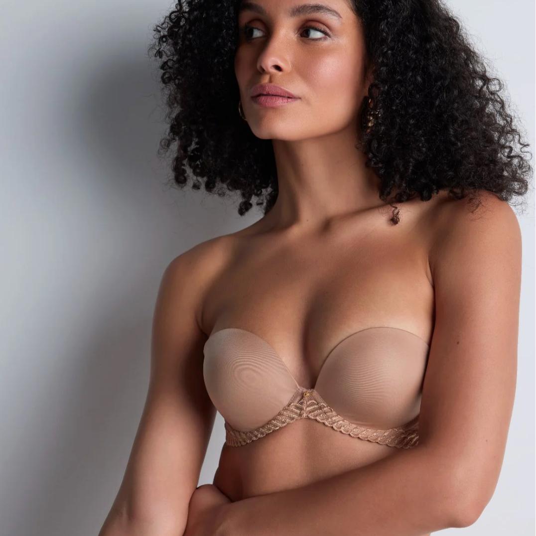 Aubade Sheer Emotion Moulded Push up Strapless Bra 4MP06-Strapless Bras-Aubade Paris-Sand-32-C-Anna Bella Fine Lingerie, Reveal Your Most Gorgeous Self!