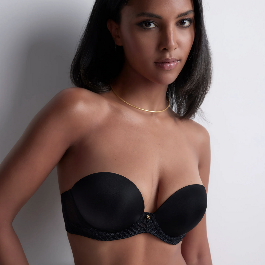 Aubade Sheer Emotion Moulded Push up Strapless Bra in Black 4MP06-Strapless Bras-Aubade Paris-Black-30-D-Anna Bella Fine Lingerie, Reveal Your Most Gorgeous Self!