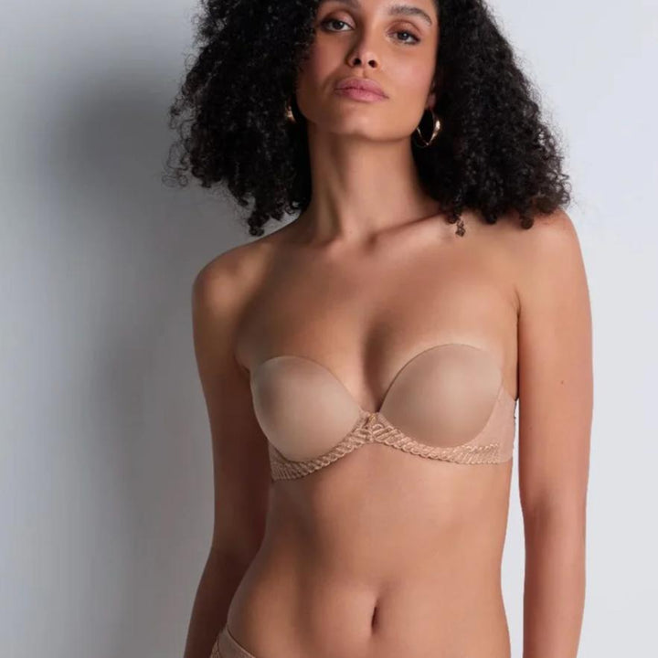 Aubade Sheer Emotion Push Up Strapless Bra 4MP06 in Sand-Strapless Bras-Aubade Paris-Sand-30-D-Anna Bella Fine Lingerie, Reveal Your Most Gorgeous Self!