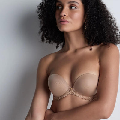 Aubade Sheer Emotion Push Up Strapless Bra 4MP06 in Sand-Strapless Bras-Aubade Paris-Sand-30-D-Anna Bella Fine Lingerie, Reveal Your Most Gorgeous Self!
