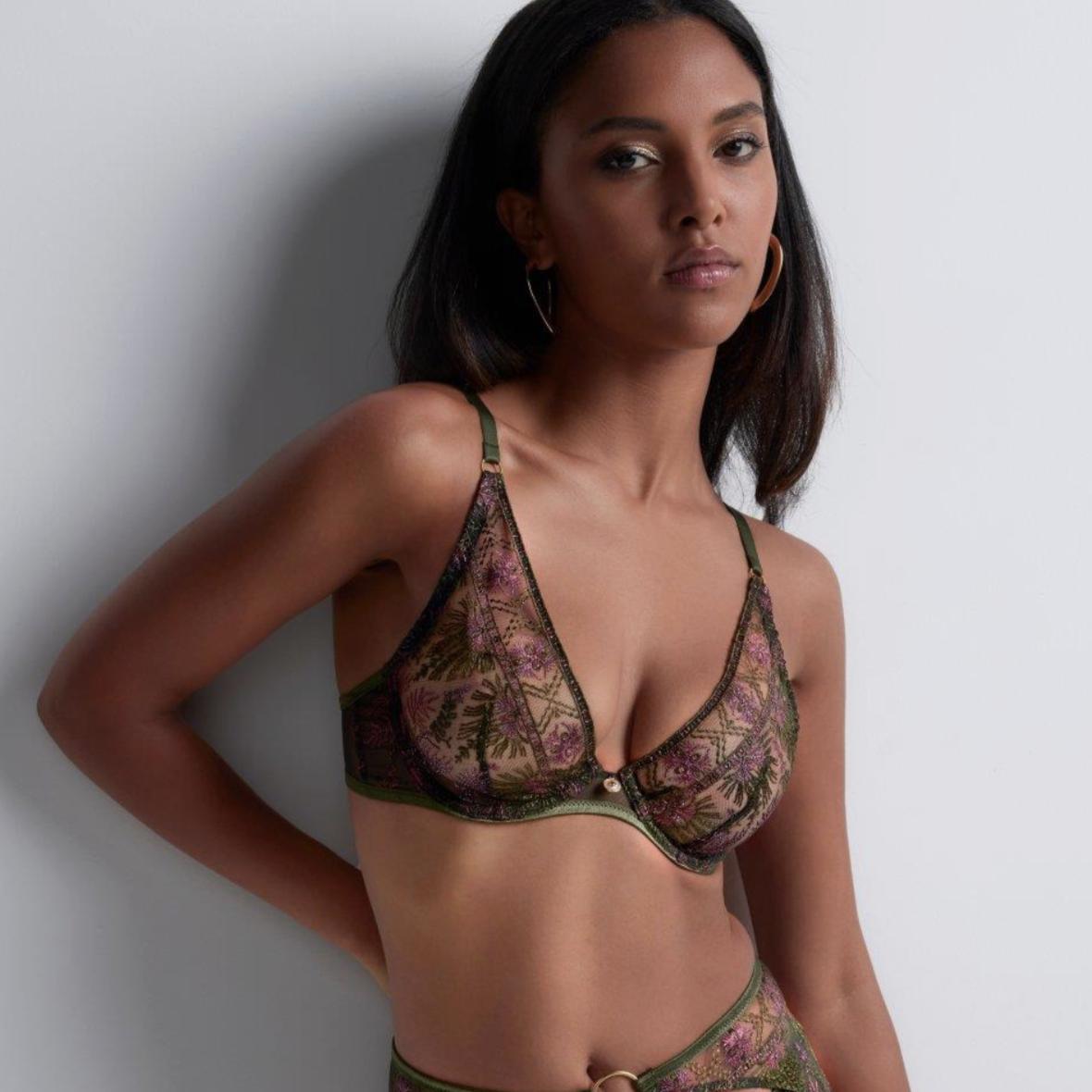 Aubade Sound of Heart Triangle Bra in Dark Garden 4CF12-Bras-Aubade Paris-Dark Garden-36-F-Anna Bella Fine Lingerie, Reveal Your Most Gorgeous Self!