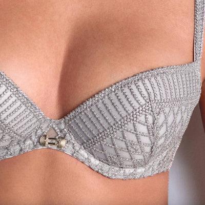 Aubade Stardust Dream Moulded Plunge Bra 4DN08-Bras-Aubade-Cosmos Silver-32-B-Anna Bella Fine Lingerie, Reveal Your Most Gorgeous Self!