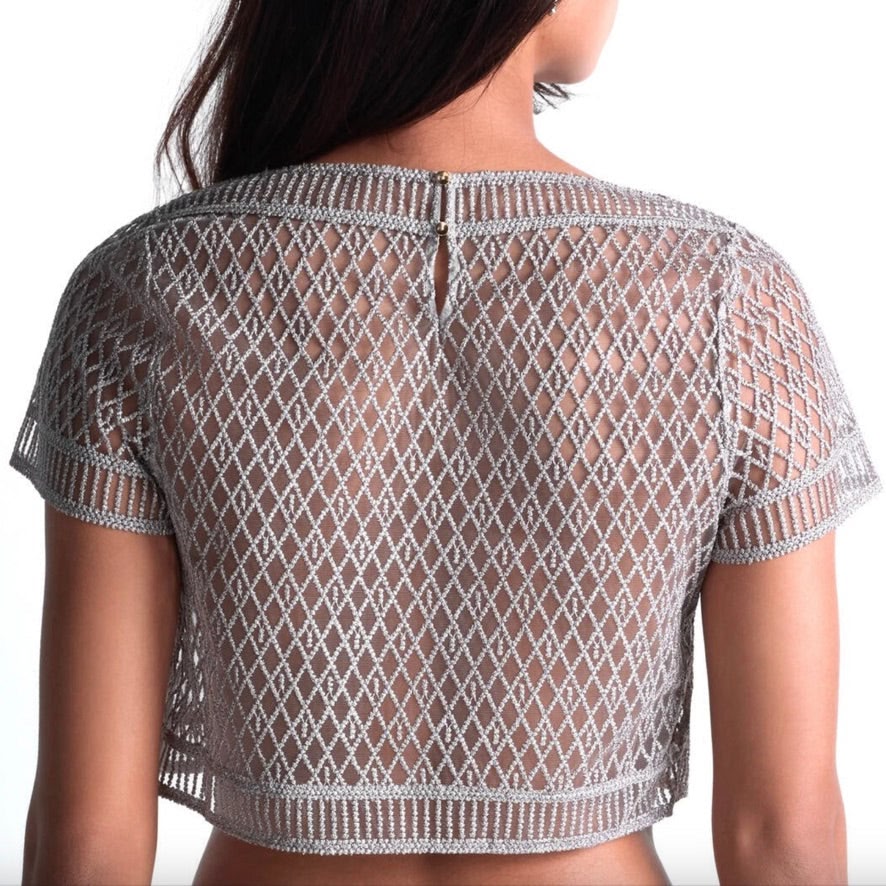 Aubade Stardust Dream Short Sleeve Crop Top 4D48-Seductive Accessories-Aubade Paris-Cosmos Silver-Small-Anna Bella Fine Lingerie, Reveal Your Most Gorgeous Self!