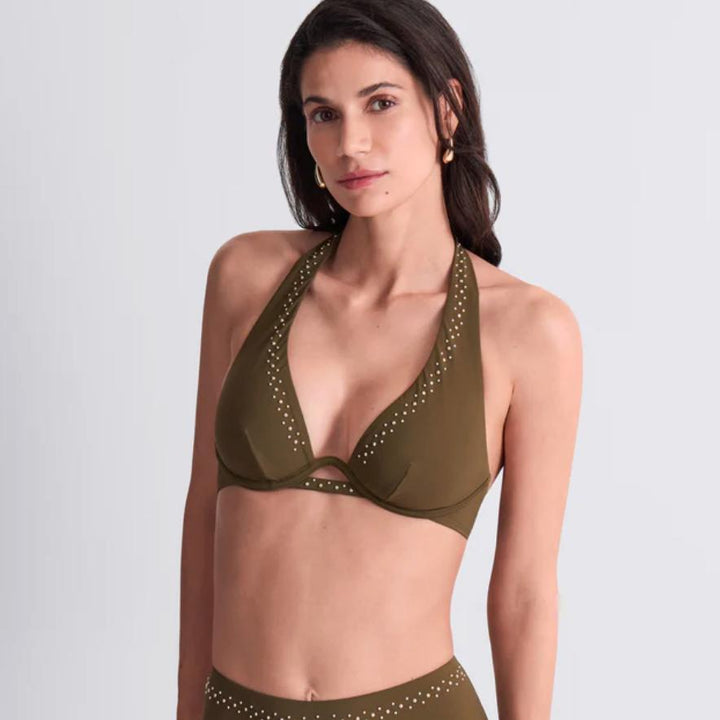 Aubade Summer Stars Single Wired Triangle Swim Bra 6PM12 in Khaki-Swimwear-Aubade Paris-Khaki-34-D-Anna Bella Fine Lingerie, Reveal Your Most Gorgeous Self!