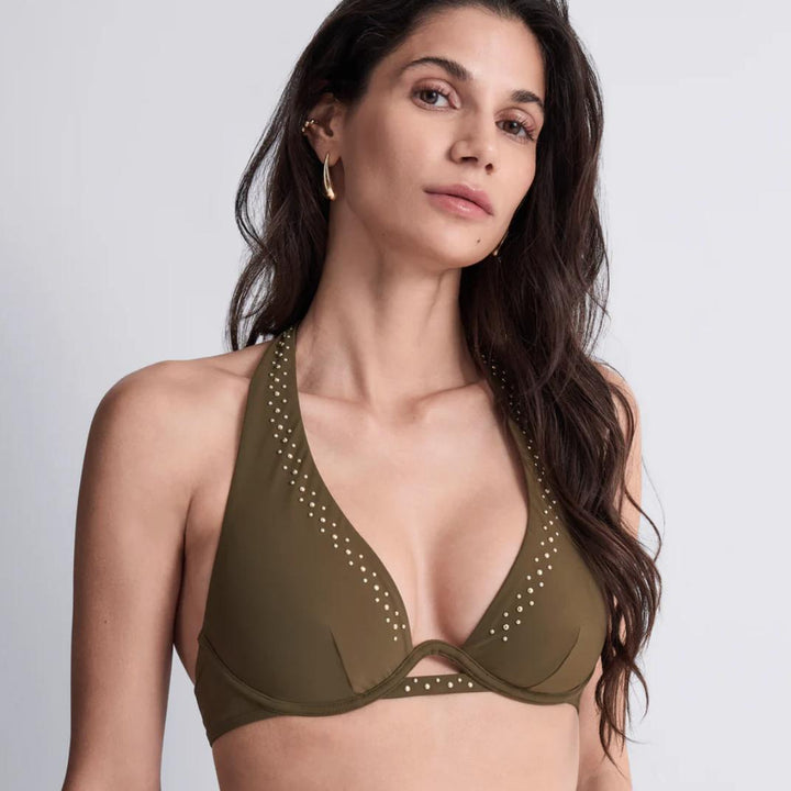 Aubade Summer Stars Single Wired Triangle Swim Bra 6PM12 in Khaki-Swimwear-Aubade Paris-Khaki-34-D-Anna Bella Fine Lingerie, Reveal Your Most Gorgeous Self!