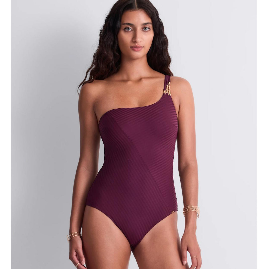 Aubade Sun Pop Asymmetrical One Piece Swimsuit 6R67-A in Acai-Swimwear-Aubade Paris-Acai-Medium-Anna Bella Fine Lingerie, Reveal Your Most Gorgeous Self!