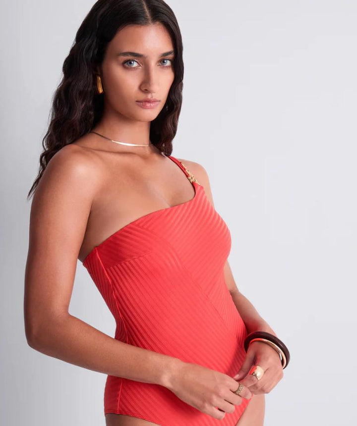 Aubade Sun Pop Asymmetrical One Piece Swimsuit 6R67-A in Coral-Swimwear-Aubade Paris-Coral-Small-Anna Bella Fine Lingerie, Reveal Your Most Gorgeous Self!