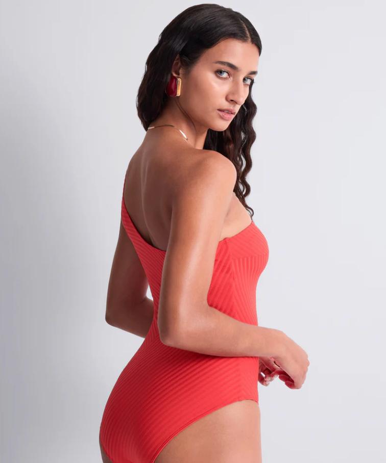 Aubade Sun Pop Asymmetrical One Piece Swimsuit 6R67-A in Coral-Swimwear-Aubade Paris-Coral-Small-Anna Bella Fine Lingerie, Reveal Your Most Gorgeous Self!
