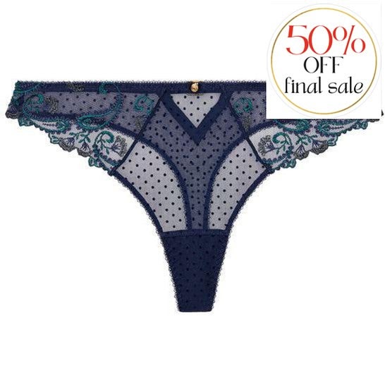 Aubade Velvet Memories Tanga RB26-Panties-Aubade Paris-Twilight-XSmall-Anna Bella Fine Lingerie, Reveal Your Most Gorgeous Self!