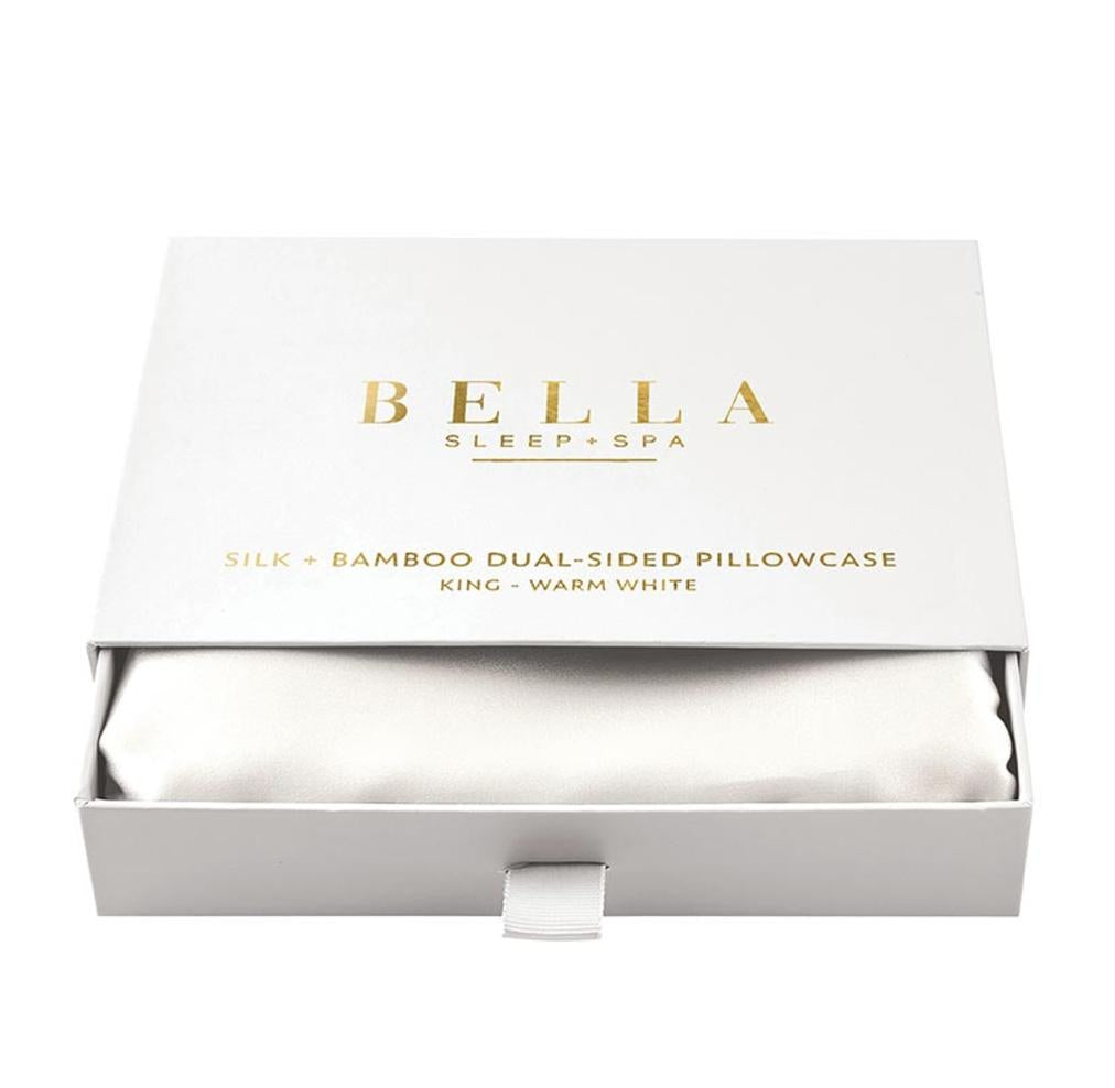 Bella Dual-Sided Silk + Bamboo King Pillowcase in Warm White N2554-Anna Bella Fine Lingerie-