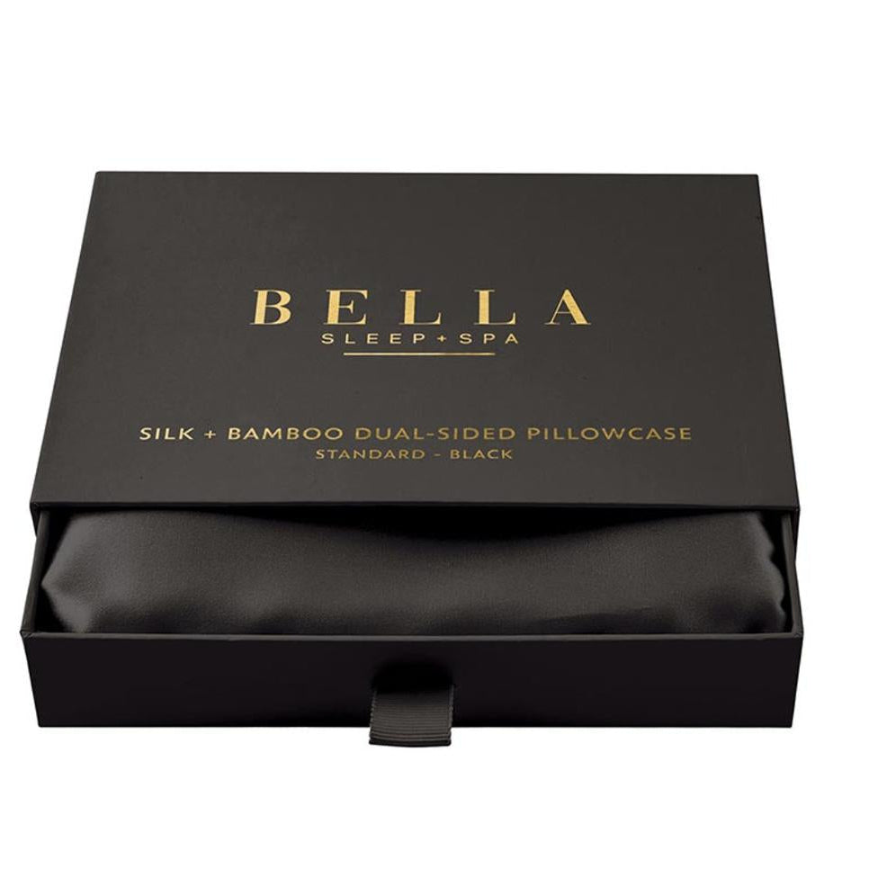 Bella Dual-Sided Silk + Bamboo STANDARD SIZE Pillowcase in Black N2551-Pillowcases-Bella Sleep & Spa-Anna Bella Fine Lingerie, Reveal Your Most Gorgeous Self!