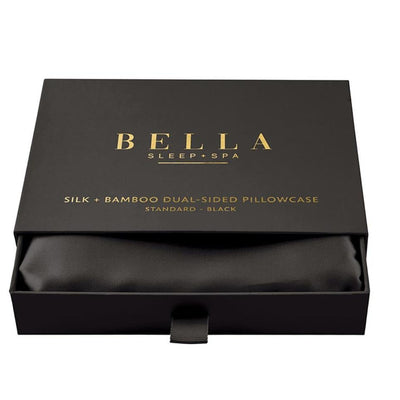 Bella Dual-Sided Silk + Bamboo STANDARD SIZE Pillowcase in Black N2551-Pillowcases-Bella Sleep & Spa-Anna Bella Fine Lingerie, Reveal Your Most Gorgeous Self!