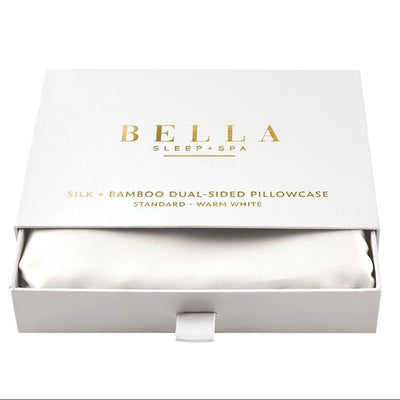 Bella Dual-Sided Silk + Bamboo STANDARD SIZE Pillowcase in Warm White N2550-Pillowcases-Bella Sleep & Spa-Anna Bella Fine Lingerie, Reveal Your Most Gorgeous Self!