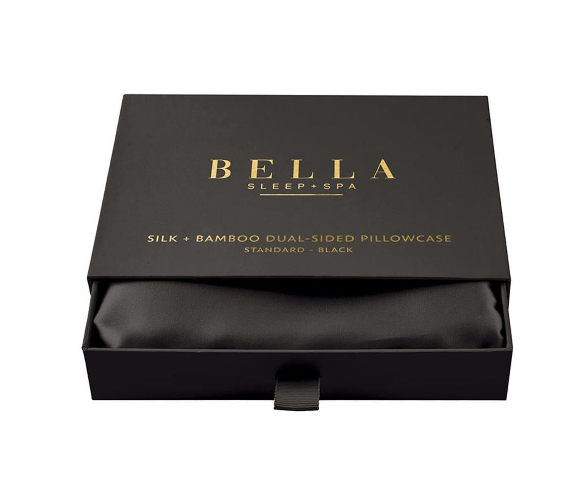 Bella Dual-Sided Silk + Bamboo Standard Pillowcase in Black N2551-Anna Bella Fine Lingerie-