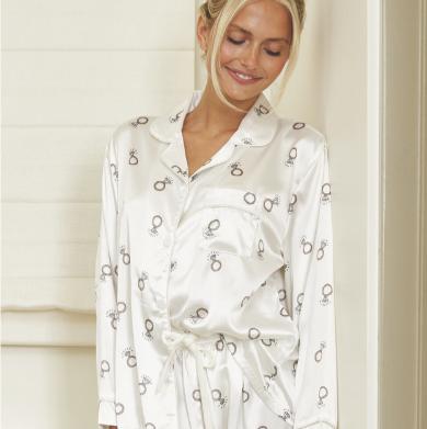 Bella Long Sleeve Engagement Ring PJ Set R0673-Sleepwear-Bella Sleep &amp; Spa-White-Small-Anna Bella Fine Lingerie, Reveal Your Most Gorgeous Self!
