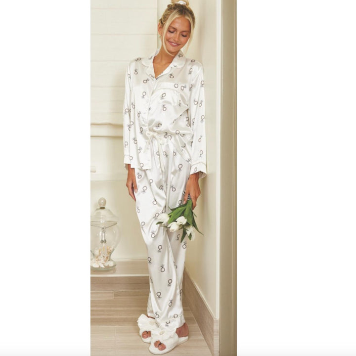 Bella Long Sleeve Engagement Ring PJ Set R0673-Sleepwear-Bella Sleep &amp; Spa-White-Small-Anna Bella Fine Lingerie, Reveal Your Most Gorgeous Self!