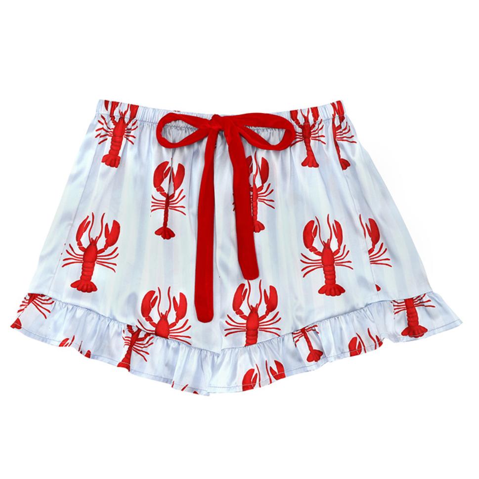 Bella Long Sleeve Lobster Cropped Ruffled Short PJ Set T1877-Sleepwear-Bella Sleep &amp; Spa-Lobsters-Small-Anna Bella Fine Lingerie, Reveal Your Most Gorgeous Self!