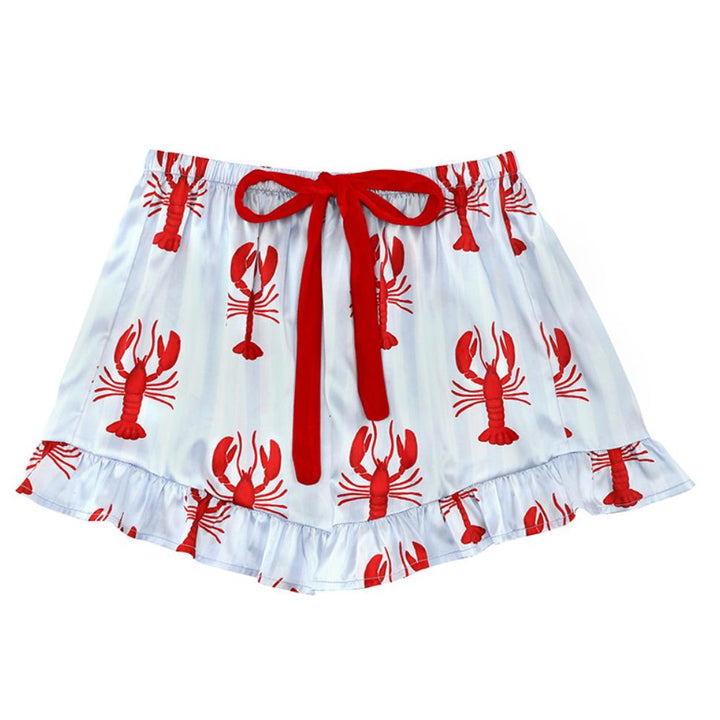 Bella Long Sleeve Lobster Cropped Ruffled Short PJ Set T1877-Sleepwear-Bella Sleep &amp; Spa-Lobsters-Small-Anna Bella Fine Lingerie, Reveal Your Most Gorgeous Self!
