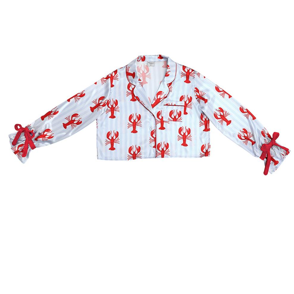 Bella Long Sleeve Lobster Cropped Ruffled Short PJ Set T1877-Sleepwear-Bella Sleep &amp; Spa-Lobsters-Small-Anna Bella Fine Lingerie, Reveal Your Most Gorgeous Self!
