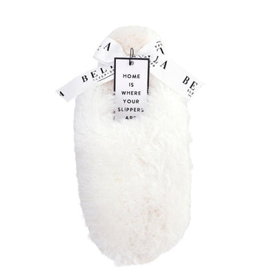 Bella Plush Mohair Slippers in White R5396-Anna Bella Fine Lingerie-White-Small-