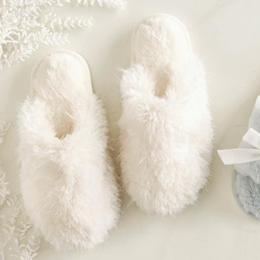 Bella Plush Mohair Slippers in White R5396-Socks & Slippers-Bella Sleep & Spa-White-Small-Anna Bella Fine Lingerie, Reveal Your Most Gorgeous Self!