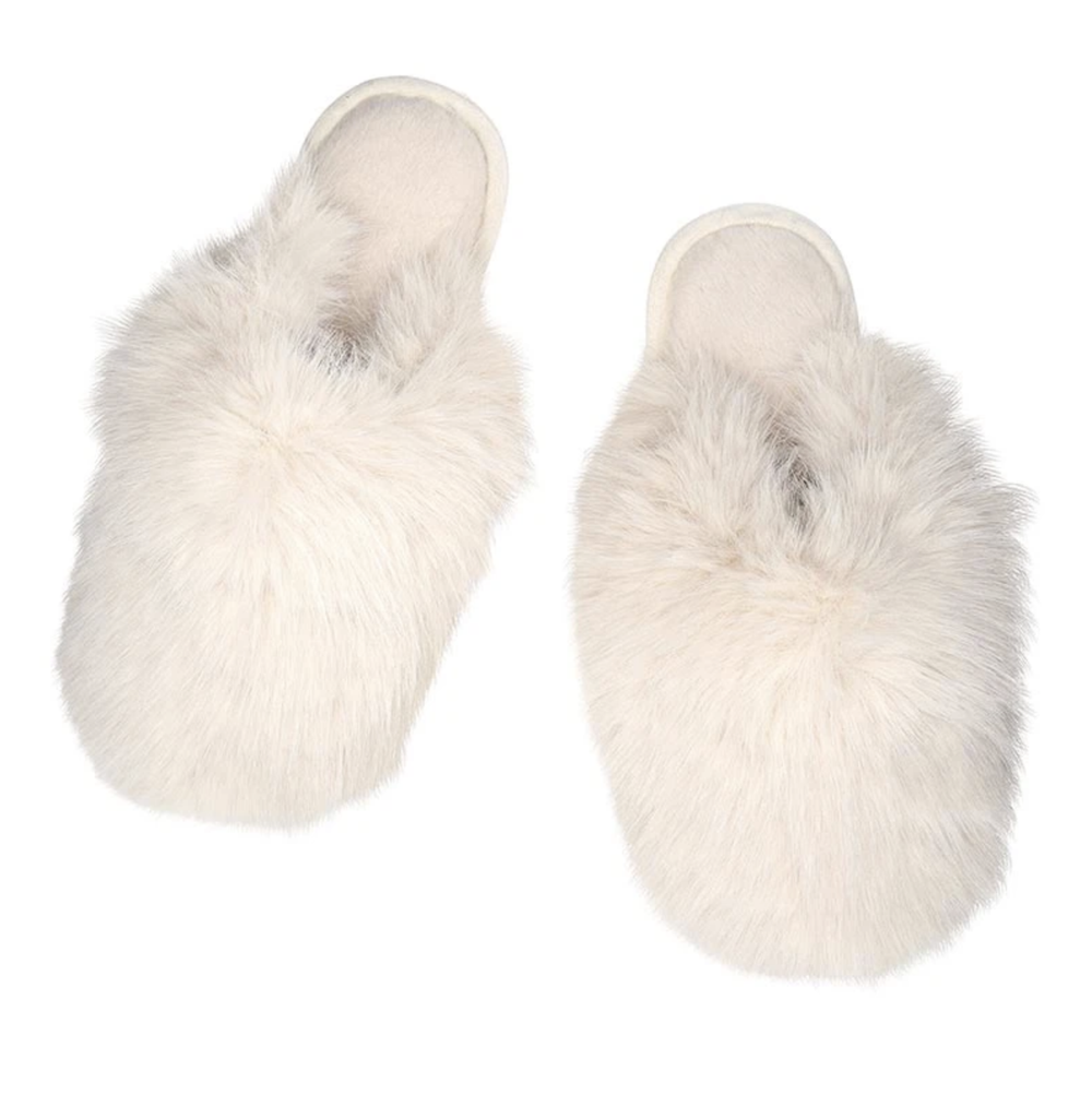 Bella Snowball Plush Slippers in Ivory T6128-Socks & Slippers-Bella Sleep & Spa-Ivory-Small-Anna Bella Fine Lingerie, Reveal Your Most Gorgeous Self!