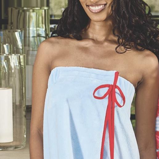 Bella Spa Wrap Droopy Bow in Blue and Red T1997-Bath &amp; Beauty-Bella Sleep &amp; Spa-Anna Bella Fine Lingerie, Reveal Your Most Gorgeous Self!