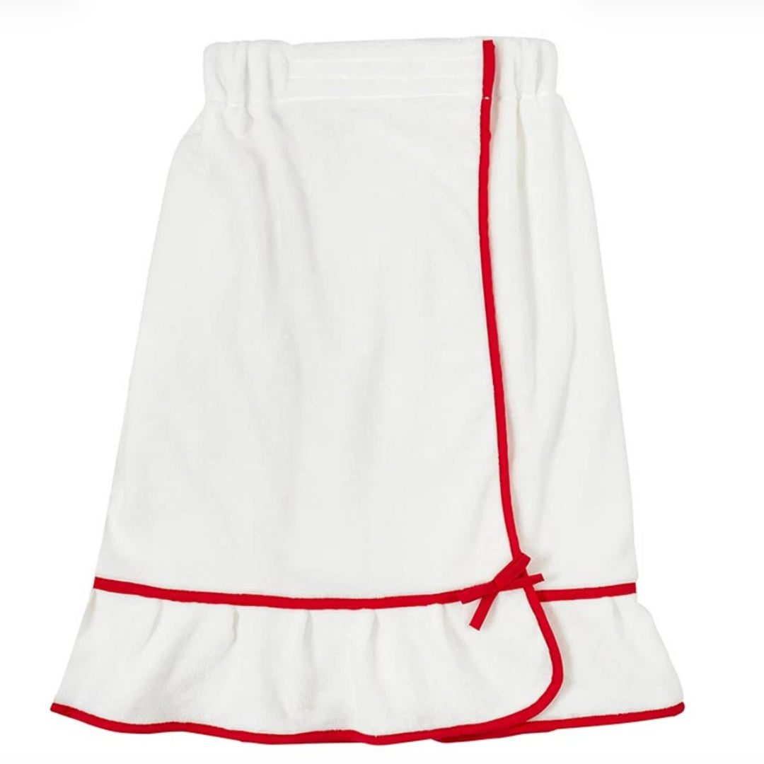 Bella Spa Wrap in White with Red Trim P6859-Bath & Beauty-Bella Sleep & Spa-Anna Bella Fine Lingerie, Reveal Your Most Gorgeous Self!