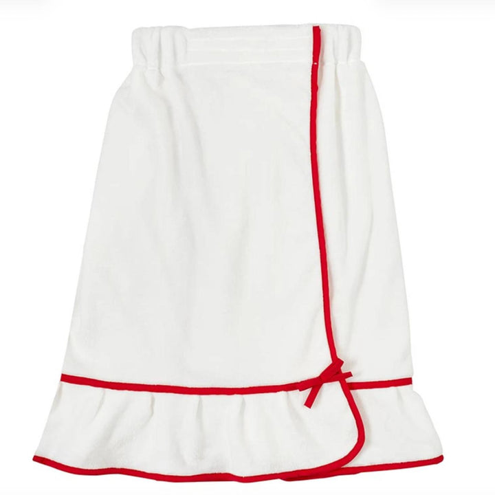Bella Spa Wrap in White with Red Trim P6859-Bath &amp; Beauty-Bella Sleep &amp; Spa-Anna Bella Fine Lingerie, Reveal Your Most Gorgeous Self!
