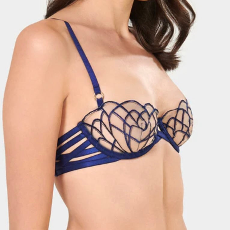 Bluebella Beatrix Wired Bra Twilight Blue/Sheer 42079-Bras-Bluebella-Twilight Blue-30-D-Anna Bella Fine Lingerie, Reveal Your Most Gorgeous Self!