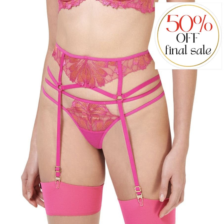 Bluebella Colette Suspender Harness in Fuchsia Pink/Orange Pepper 42039-Garter Belt-Bluebella-Fuchsia Pink/Orange Pepper-XSmall-Anna Bella Fine Lingerie, Reveal Your Most Gorgeous Self!