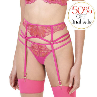 Bluebella Colette Suspender Harness in Fuchsia Pink/Orange Pepper 42039-Anna Bella Fine Lingerie-Fuchsia Pink/Orange Pepper-XSmall-