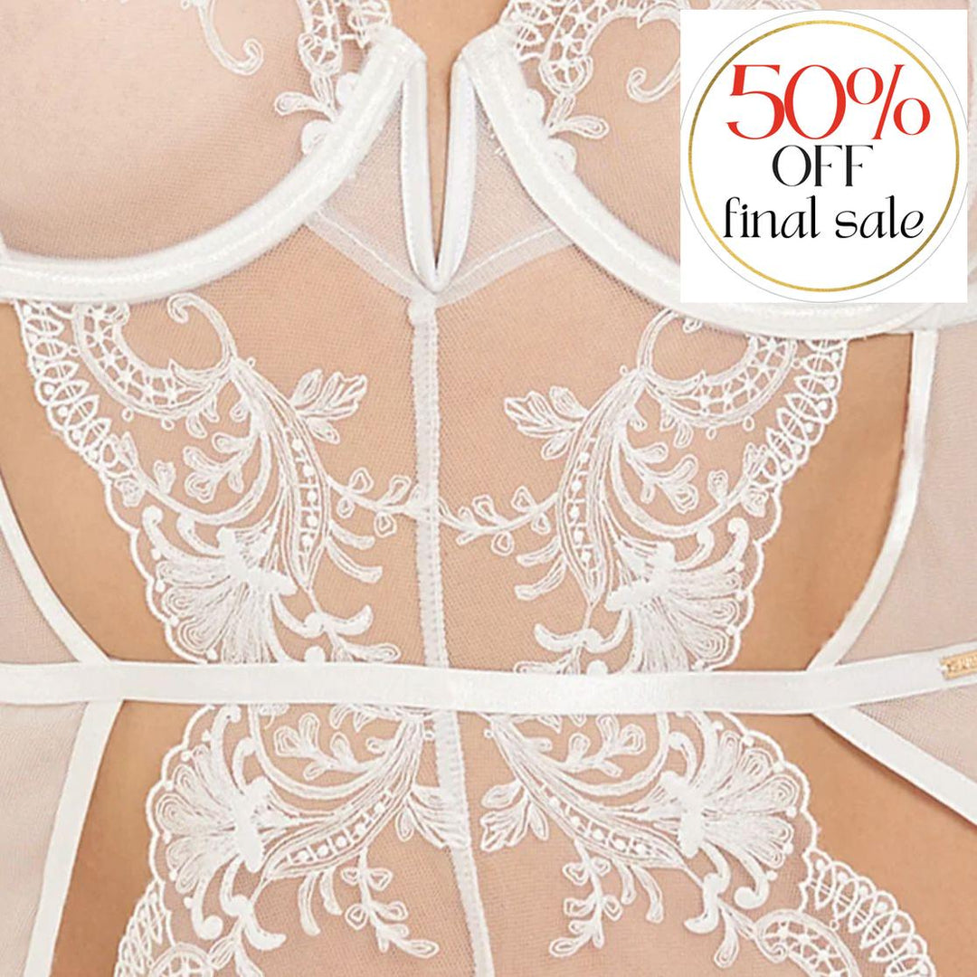 Bluebella Marseille Basque in White 41551-Corsets / Bustiers-Bluebella-Black-34-B-Anna Bella Fine Lingerie, Reveal Your Most Gorgeous Self!