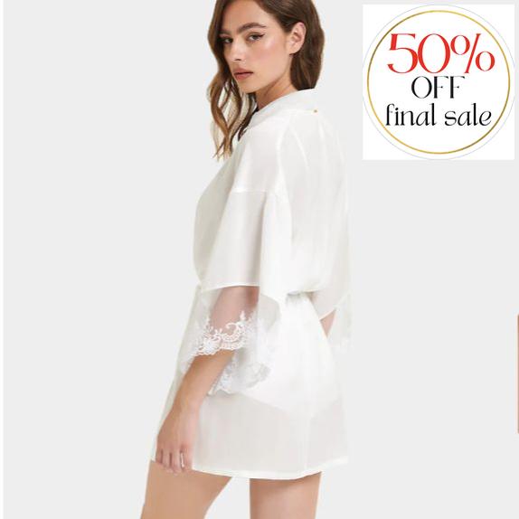 Bluebella Marseille Luxury Satin Kimono White 41903-Robes-Bluebella-White-Small-Anna Bella Fine Lingerie, Reveal Your Most Gorgeous Self!