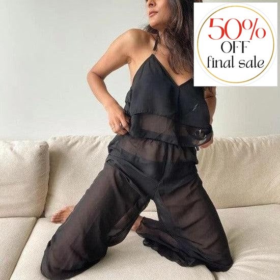 Bluebella Minerva Cami &amp; Trouser Set 41574-Loungewear-Bluebella-Black-XSmall-Anna Bella Fine Lingerie, Reveal Your Most Gorgeous Self!
