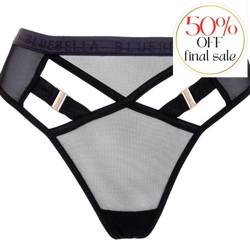 Bluebella Oslo High-Waist Thong 41343-Panties-Bluebella-Black-XSmall-Anna Bella Fine Lingerie, Reveal Your Most Gorgeous Self!